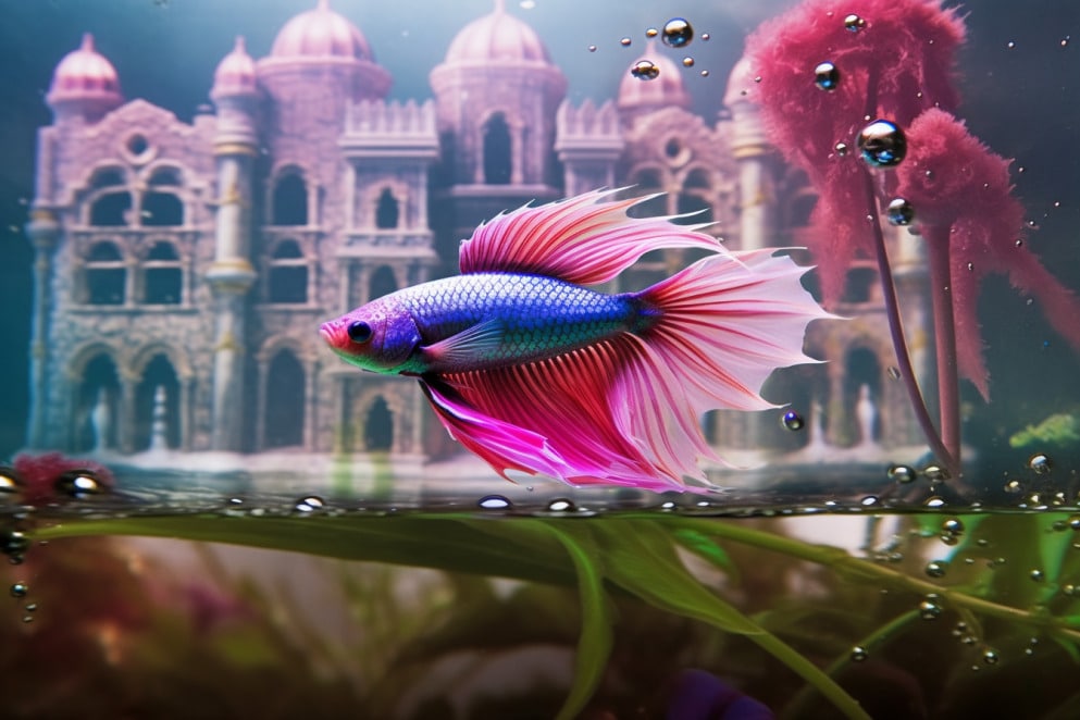 Pink and Blue female Betta fish