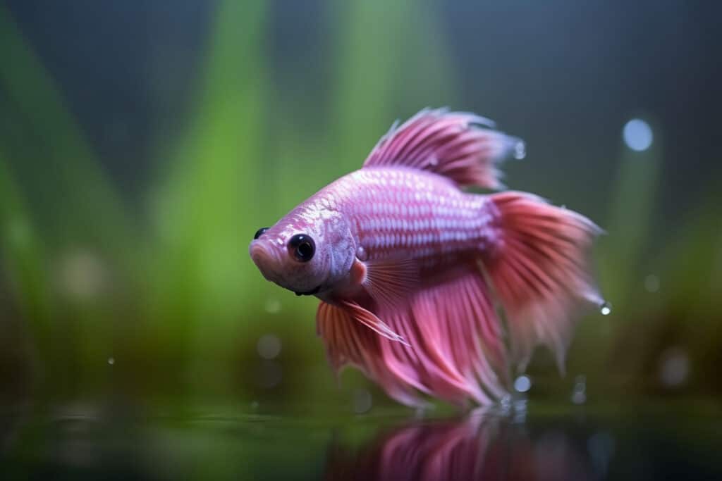 Pink betta fish in his natural habitat