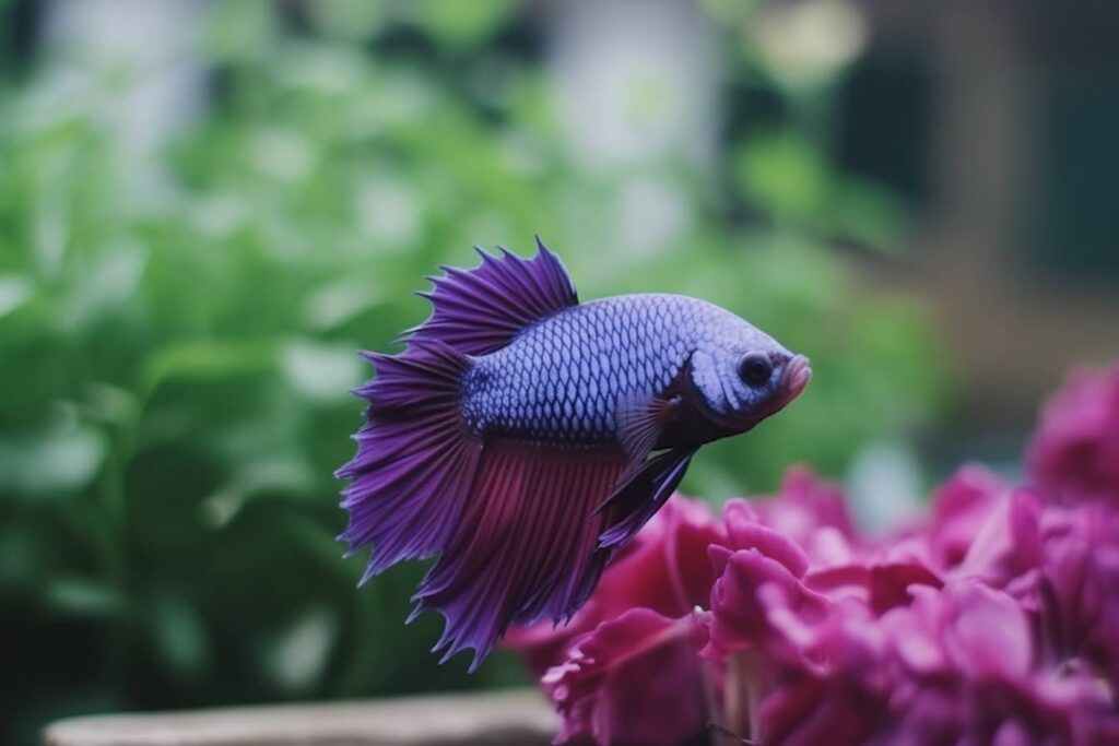 Purple betta fish in his natural habitat