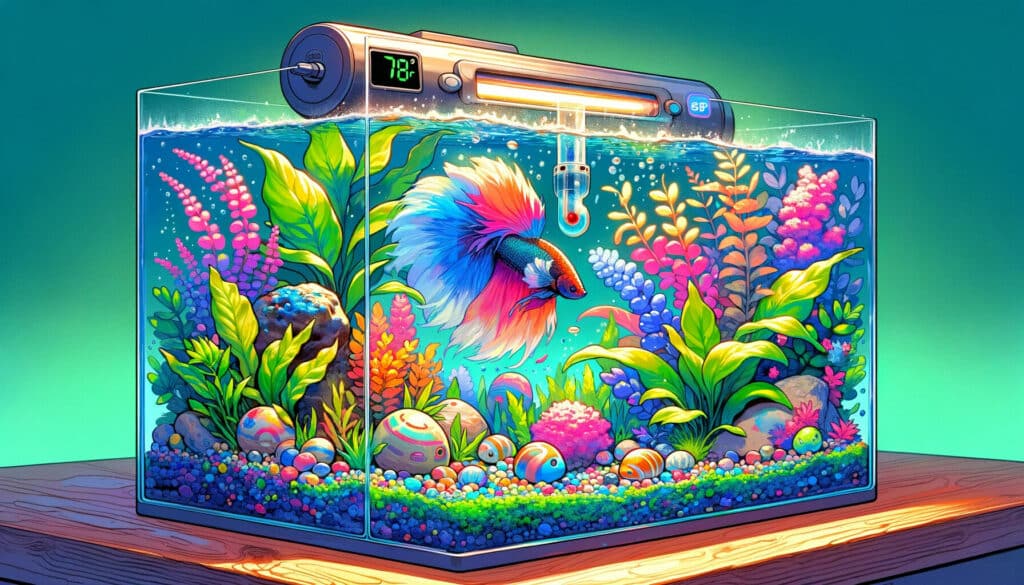 Aquarium heater in a betta fish tank, anime style