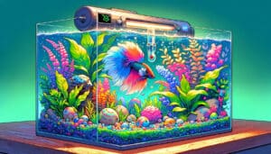 Aquarium heater in a betta fish tank, anime style