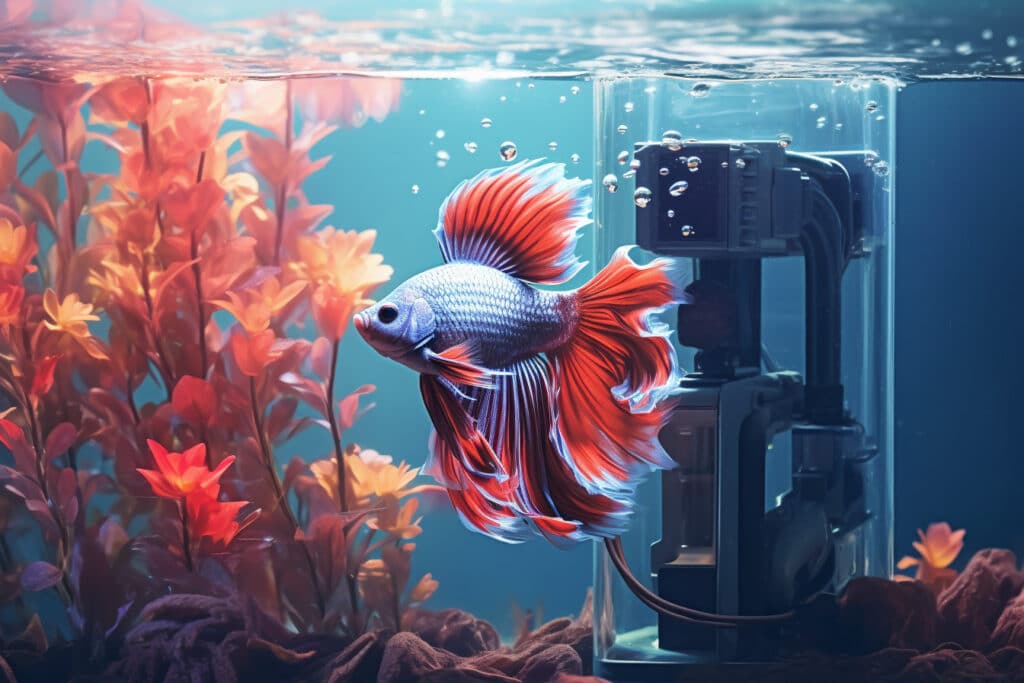 Filter in a Betta fish tank water
