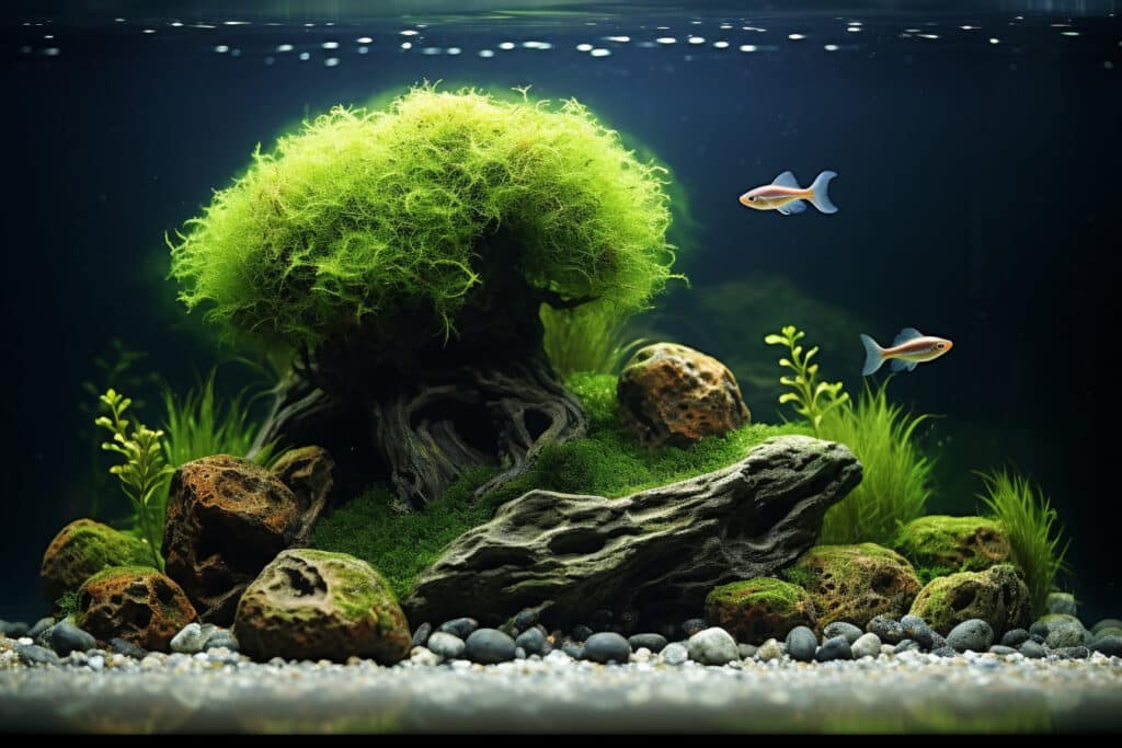 aquarium with java moss