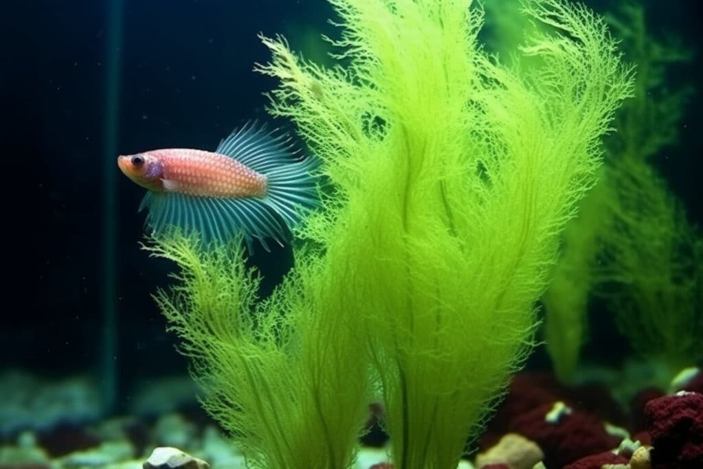 Betta with Coontail plant
